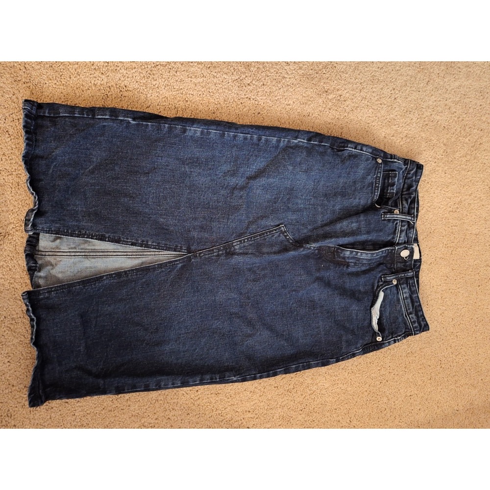 A New Day Denim‎ Skirt Womens 4 Dark Blue Excellent Front Slit Midi Casual Chic